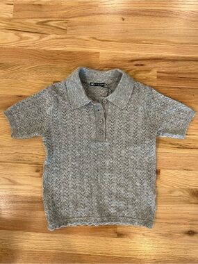 Zara Light Gray Knit Polo Top sweater XS women’s